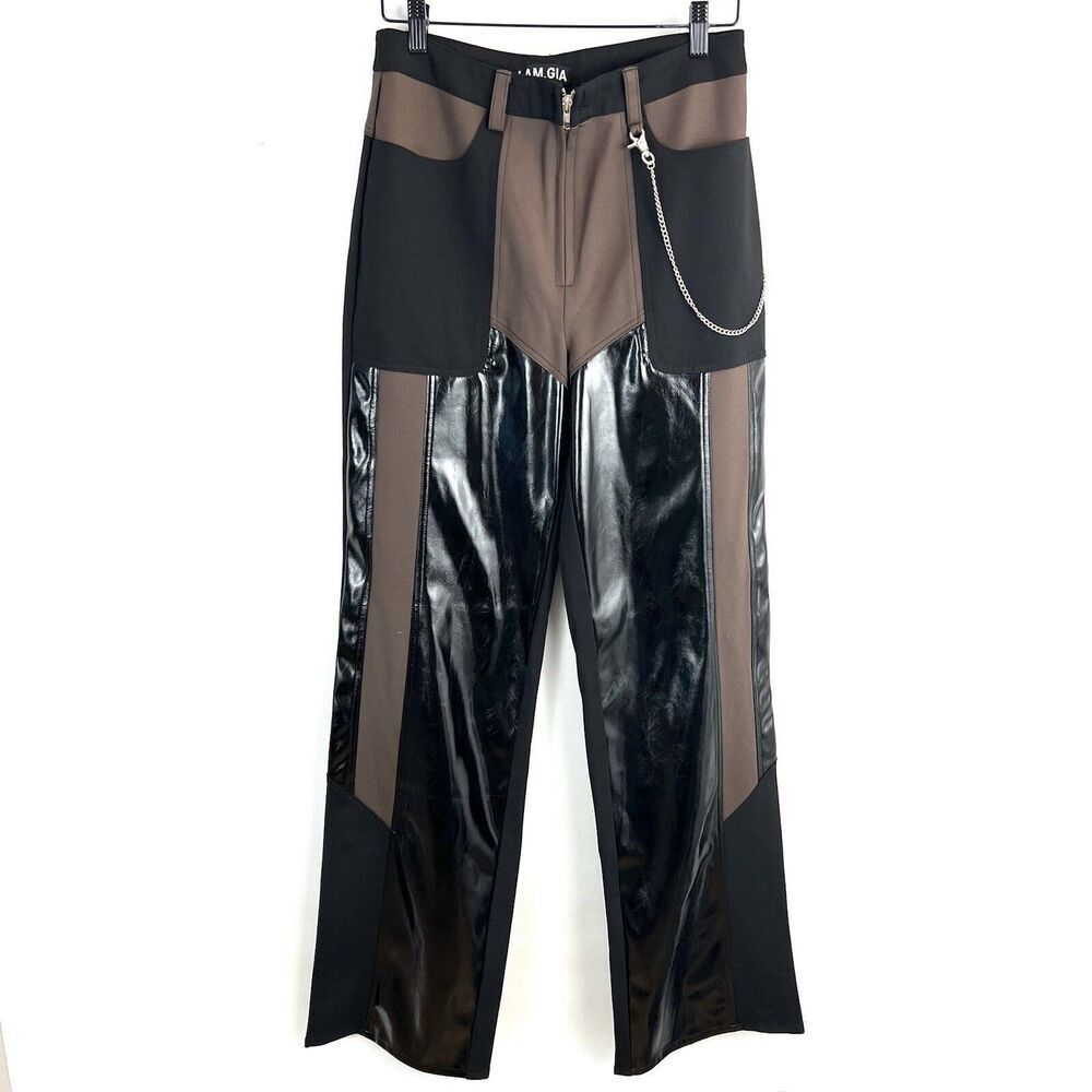 I AM GIA Pants Women’s XL Faux Leather Wide Leg Accent Chain Grunge Y2K Inspired